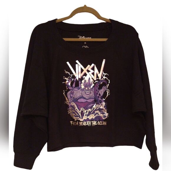 NEW Disney Villains Ursula Black Knit Cropped Drop Shoulder Sweater Top Small - Picture 2 of 8
